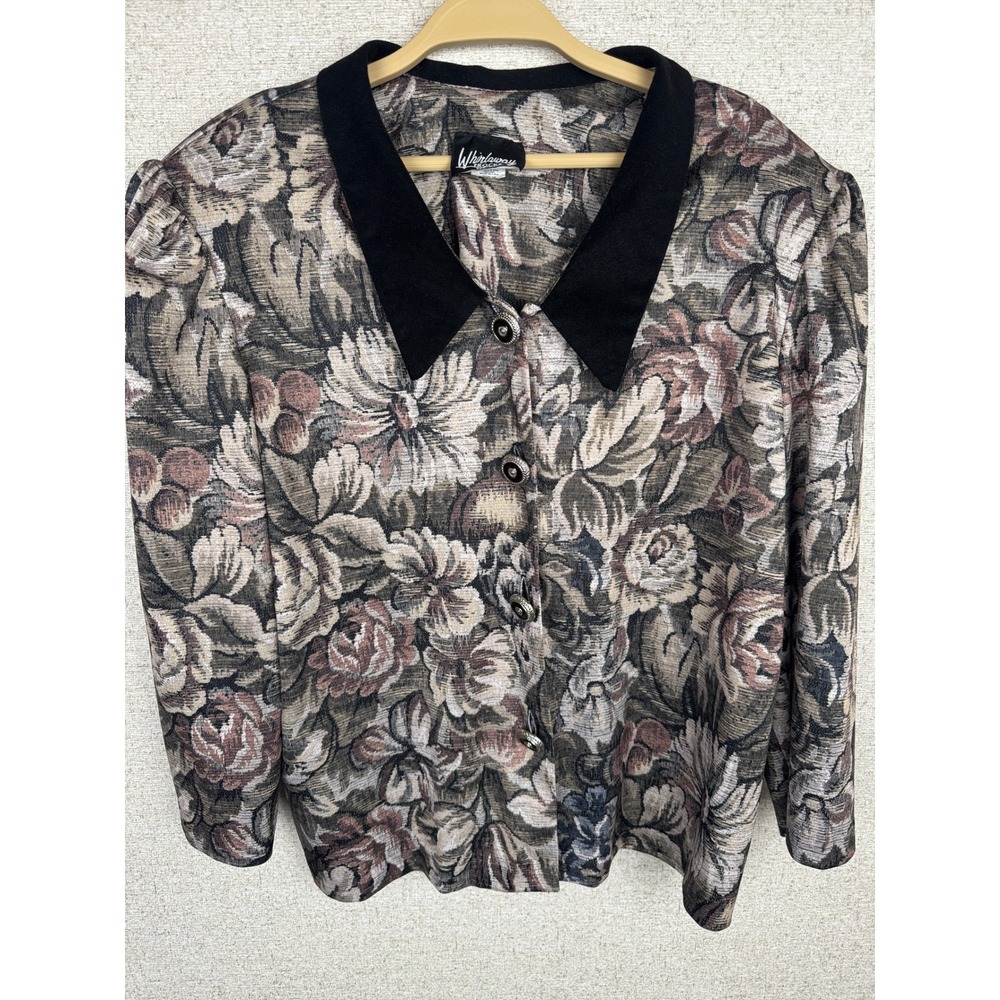 Whirlaway Frocks Tapestry Print Floral Jacket Mauve Taupe Puff Sleeve Sz 18